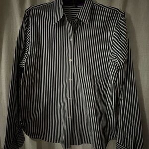 Ralph Lauren  woman Black and White Vertical Stripe Dress Shirt